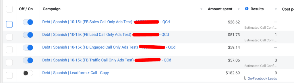 Pay Per Call facebook ad campaigns